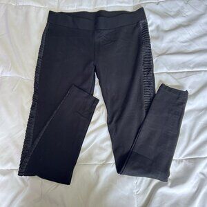 Abbeline Womens Medium Black Leggings Faux Leather Side Panel Office Business